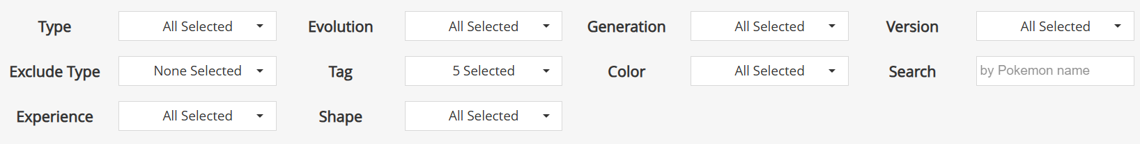 Pokemon Team Builder filtering system interface