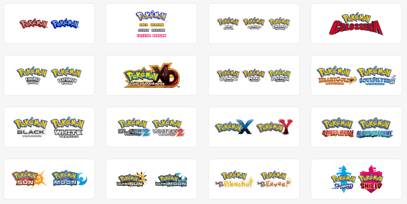 Pokemon Team Builder game list showing available games